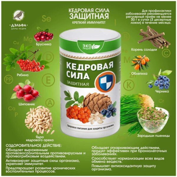 Продукт белково-витаминный Кедровая сила - Защитная, 237 гр., листовка